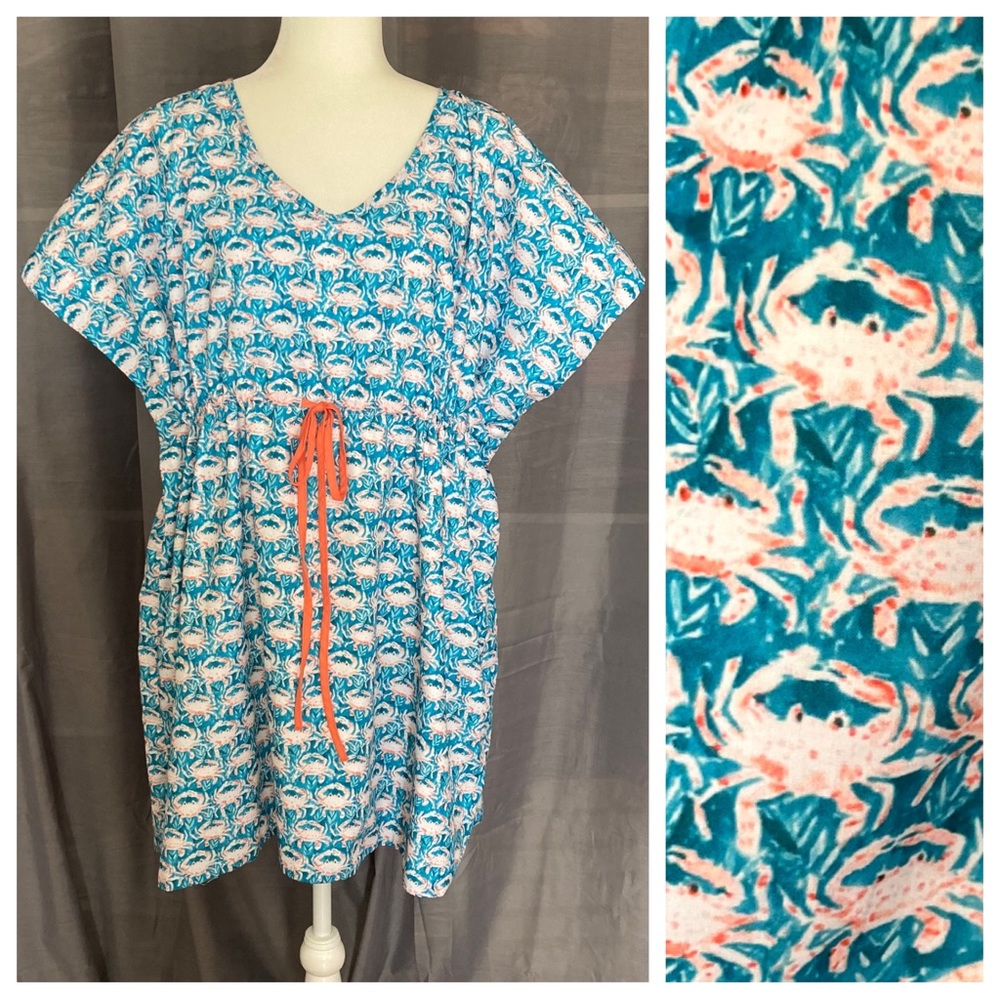 NWOT Southern Taters Boutique Watercolor Crab Print Swim Cover Up